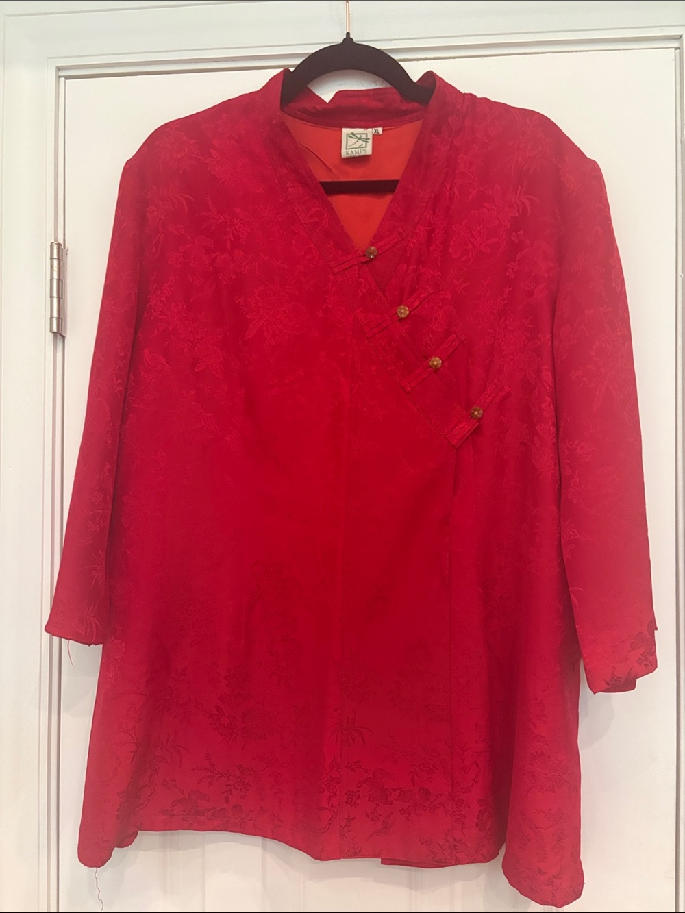 Vintage Kami's Ethnic Place Red Silk Blend Asymmetric Button Closure Blouse XL